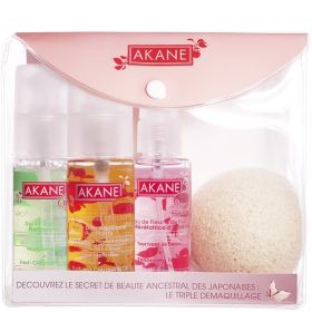 Trousse Triple Démaquillage Bio (Huile, Gelée, Eau de Rose & Eponge Konjac) - AKANE