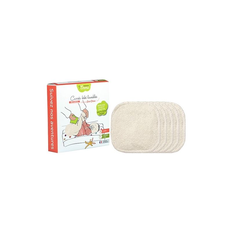 Lot de 5 carrés lavables bébé en Coton Bio - Collection ECO-CHOU - Les Tendances d'Emma  - 2