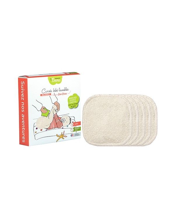 Lot de 5 carrés lavables bébé en Coton Bio - Collection ECO-CHOU - Les Tendances d'Emma  - 2