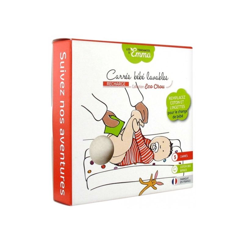 Lot de 5 carrés lavables bébé en Coton Bio - Collection ECO-CHOU - Les Tendances d'Emma