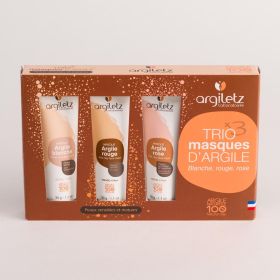 Trio Mini masques d'Argile Peaux Sensibles et Matures - Blanche, Rouge & Rose - Argiletz