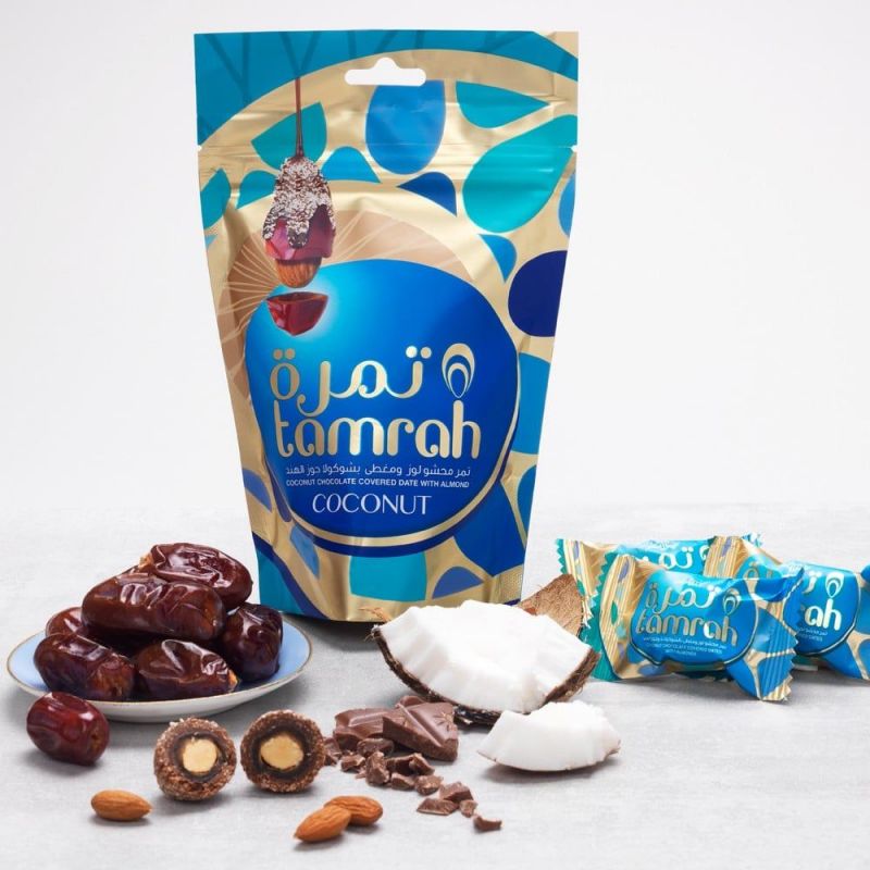 Tamrah Coconut - Dattes aux amandes enrobées de Chocolat au lait et de Noix de Coco