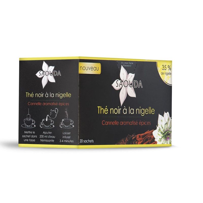 Thé Noir à la Nigelle (35%) - Cannelle aromatisé épices - 20 sachets - Saouda