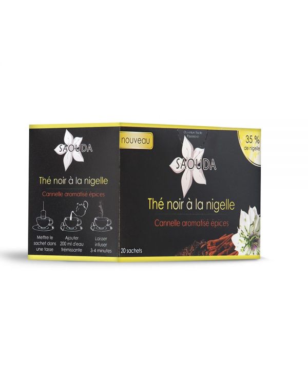 Thé Noir à la Nigelle (35%) - Cannelle aromatisé épices - 20 sachets - Saouda