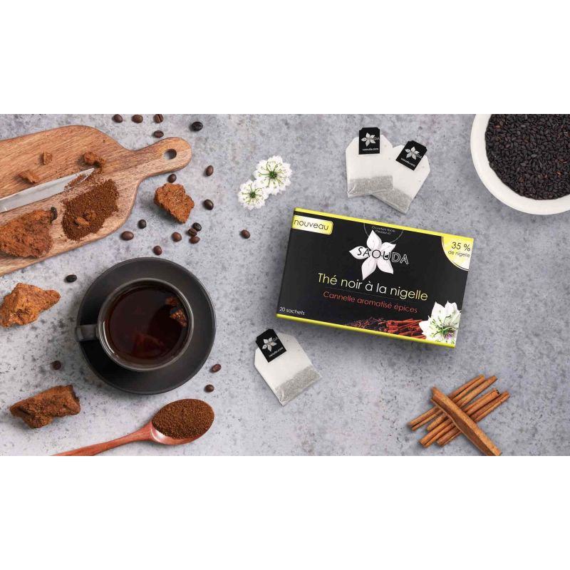 Thé Noir à la Nigelle (35%) - Cannelle aromatisé épices - 20 sachets - Saouda