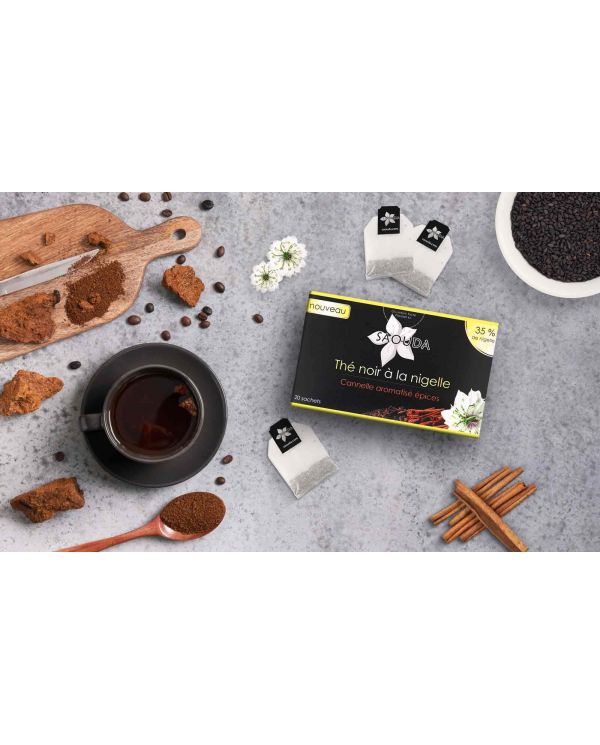 Thé Noir à la Nigelle (35%) - Cannelle aromatisé épices - 20 sachets - Saouda