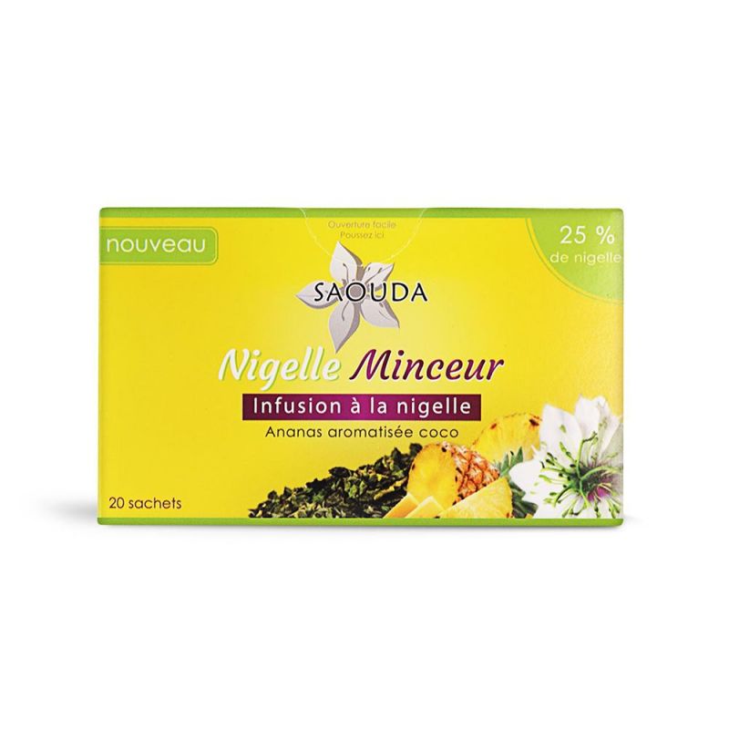 Infusion Minceur à la Nigelle (25%) - Ananas aromatisée Coco - 20 sachets - Saouda