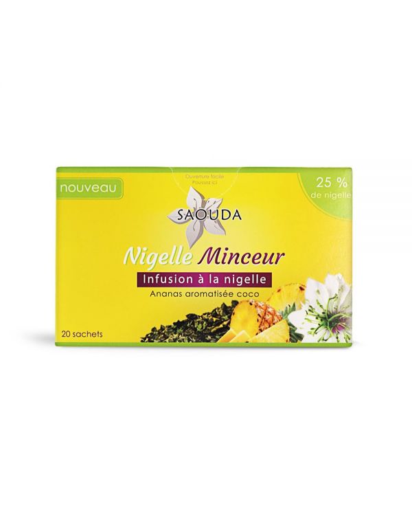 Infusion Minceur à la Nigelle (25%) - Ananas aromatisée Coco - 20 sachets - Saouda