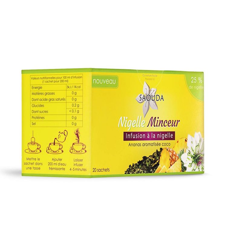 Infusion Minceur à la Nigelle (25%) - Ananas aromatisée Coco - 20 sachets - Saouda