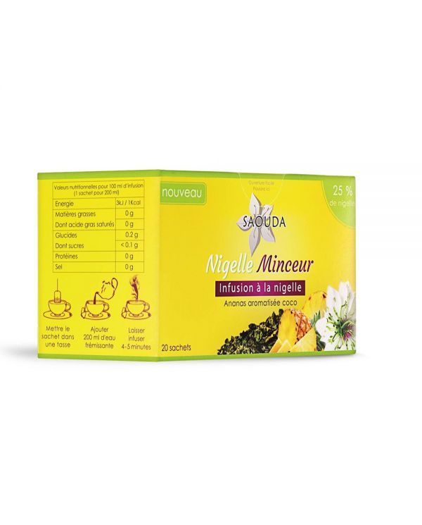 Infusion Minceur à la Nigelle (25%) - Ananas aromatisée Coco - 20 sachets - Saouda