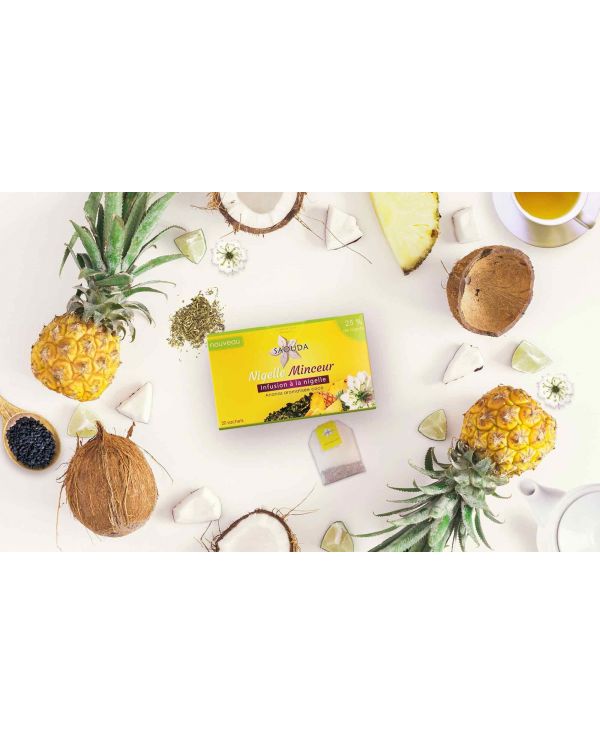 Infusion Minceur à la Nigelle (25%) - Ananas aromatisée Coco - 20 sachets - Saouda