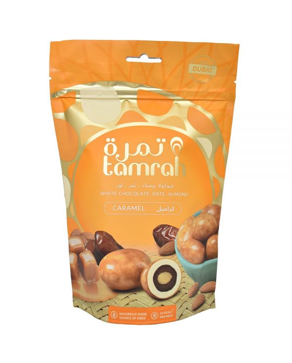 Tamrah Caramel - Dattes aux amandes enrobées de Chocolat blanc et Caramel