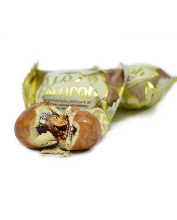 Tamrah Caramel - Dattes aux amandes enrobées de Chocolat blanc et Caramel