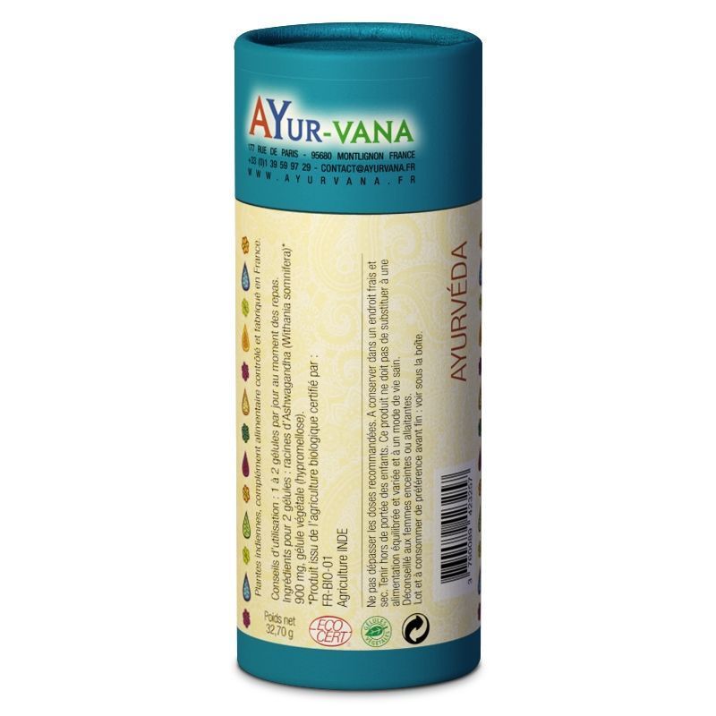 Ashwagandha Bio - Stimulant, anti-stress, revitalisant - 60 gélules - Ayur-vana