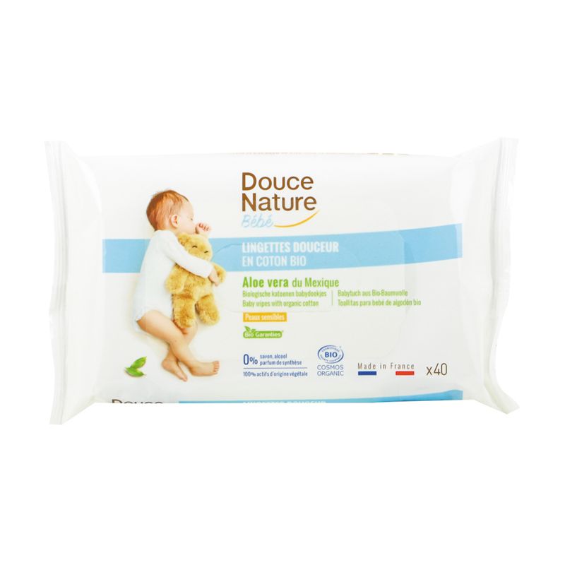 Lingettes Bébé en Coton Bio - Peaux Sensibles - Aloe Vera du Mexique - Douce Nature