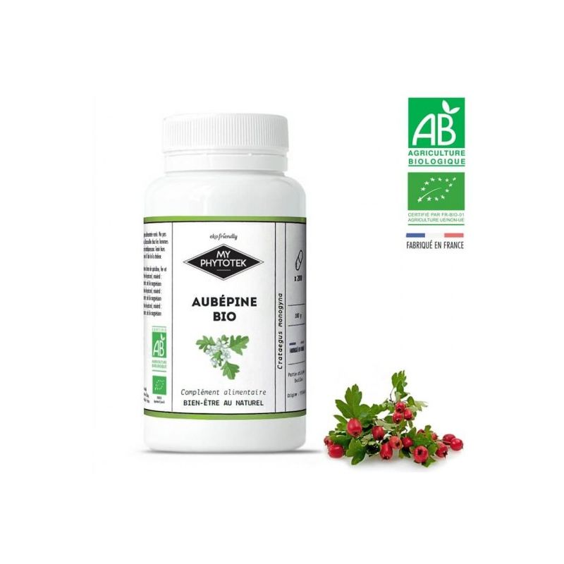 Gélules d'Aubépine Bio - 200 gélules de 840mg - MyPhytotek