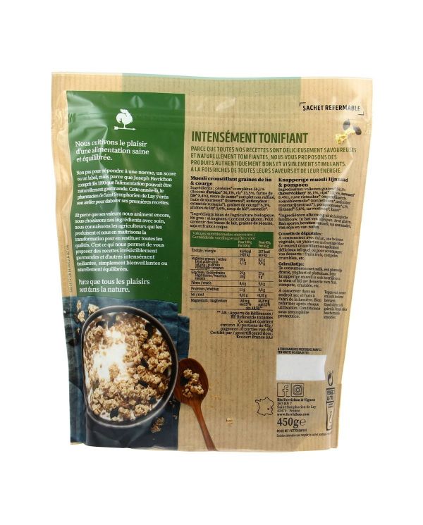 Muesli graines de Lin & Courge Bio (Format familial) - 900G  - Favrichon