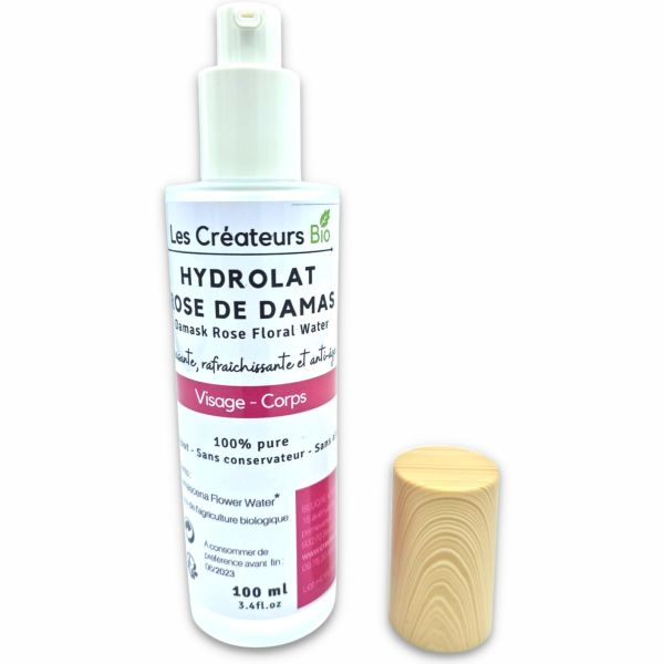 Hydrolat de Rose de Damas (Eau de Rose) pour visage et corps - 100 ml - Pure et 100% Naturelle - Les Créateurs Bio