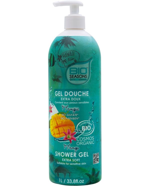 Gel Douche à la Mangue Bio extra doux - 1L - Bio Seasons