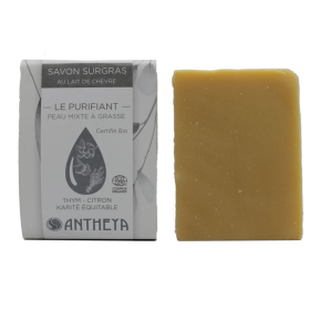 Savon Lait de Chèvre solide Bio - Le Purifiant - Thym Citron & Karité 100 g - Antheya