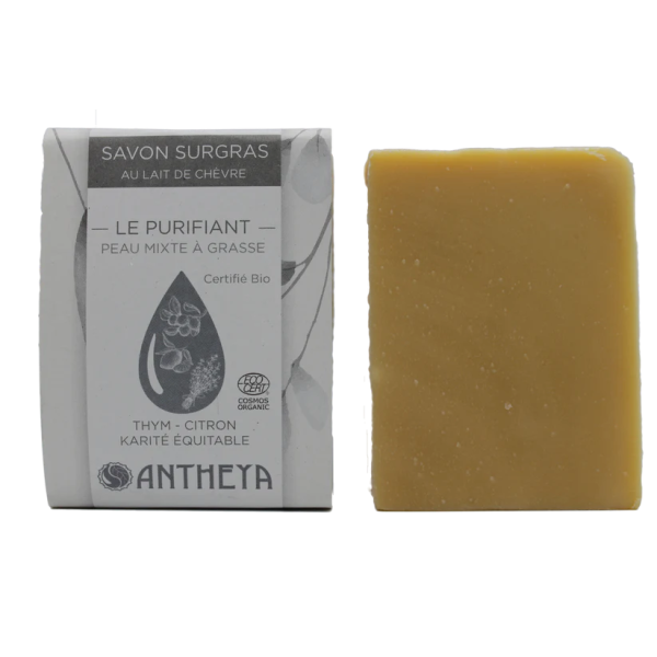 Savon Lait de Chèvre solide Bio - Le Purifiant - Thym Citron & Karité 100 g - Antheya