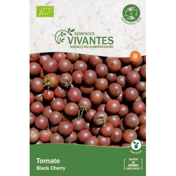 Graines de Tomate Black Cherry Bio - Sachet de 25 graines à planter - Semences Vivantes