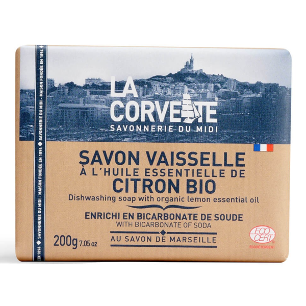 Savon Solide Vaisselle au Bicarbonate & HE Citron - 200g - La Corvette