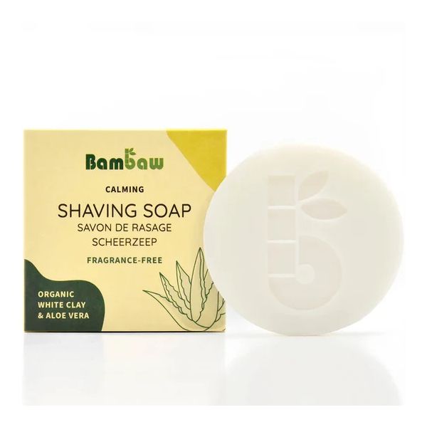 Savon de Rasage sans parfum - Argile Blanche & Aloe Vera Bio - 80g - Bambaw