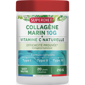 Collagène Marin 10g + Vitamine C naturelle poudre - Peau, Os, Articulations, cartilages & muscles - 210g - SUPERDIET