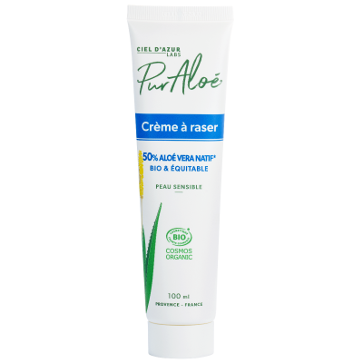 Crème à raser Bio - Hydratante & Apaisante (peaux sensibles) - 50% Aloé Vera - 100ml - Pur'Aloé