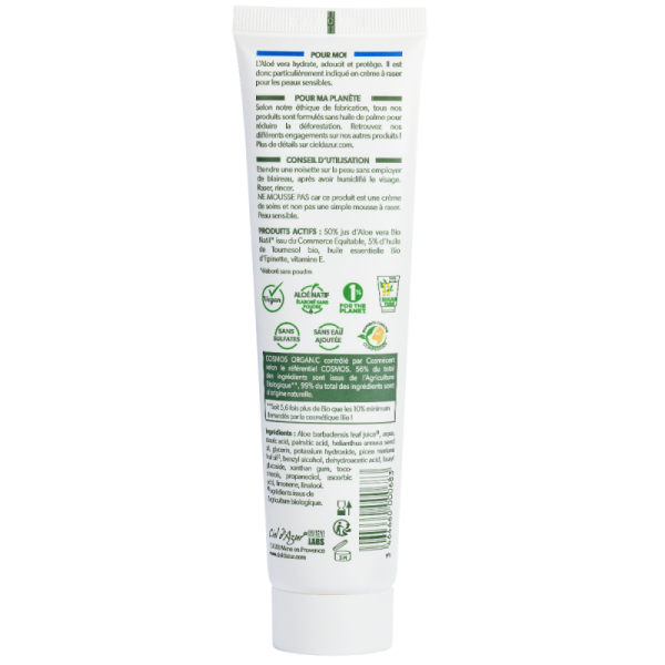 Crème à raser Bio - Hydratante & Apaisante (peaux sensibles) - 50% Aloé Vera - 100ml - Pur'Aloé
