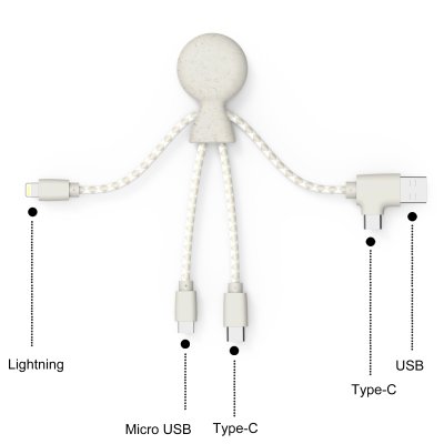 Mr Bio Short Blanc Blé (Wheat) - Câble multi-connecteurs - éco-friendly - Xoopar