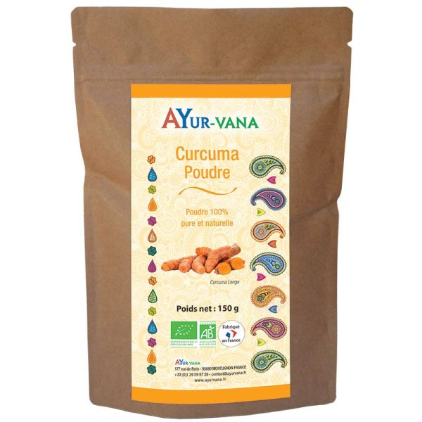 Curcuma Bio en poudre d'Inde - Super aliment - 150g - Ayur-Vana