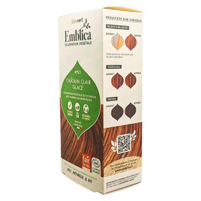Henné 5.1 Châtain Clair Glacé Bio - (Coloration Végétale) - 100g - Emblica