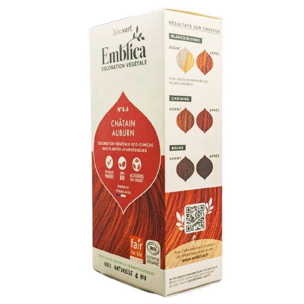 Henné 4.4 Châtain Auburn Bio - (Coloration Végétale) - 100g - Emblica