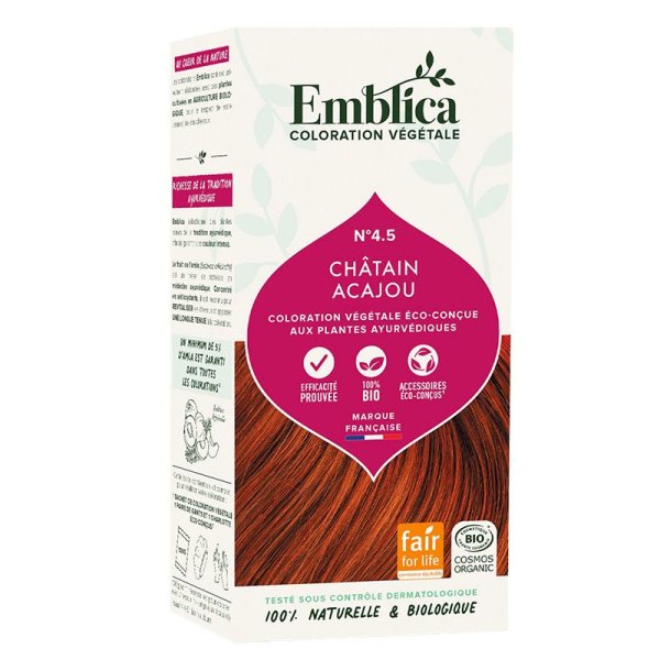 Henné 4.5 Châtain Acajou Bio - (Coloration Végétale) - 100g - Emblica