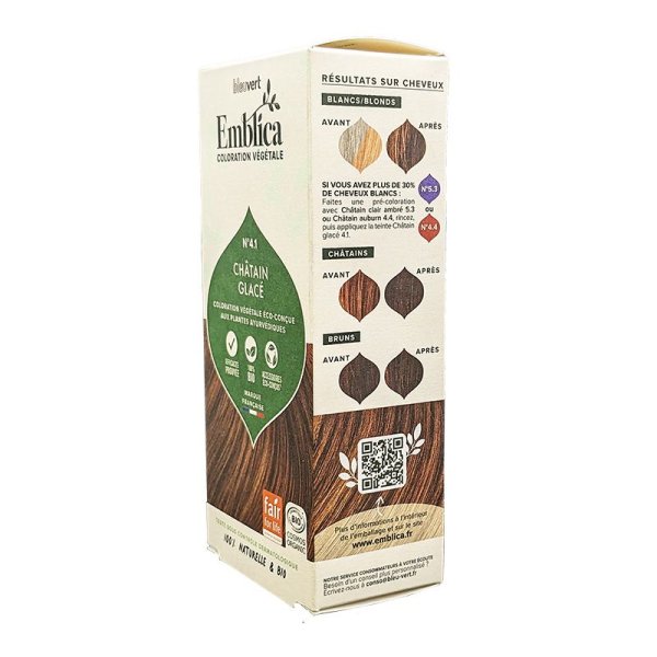 Henné 4.1 Châtain Glacé Bio - (Coloration Végétale) - 100g - Emblica