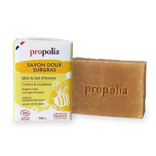 Savon Doux Surgras Bio - Miel et Lait d'ânesse - 100 g - Propolia