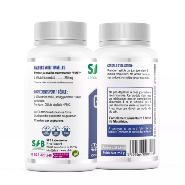Glutathion Réduit 250 mg – 30 gélules végétales SFB Laboratoires | Antioxydant puissant