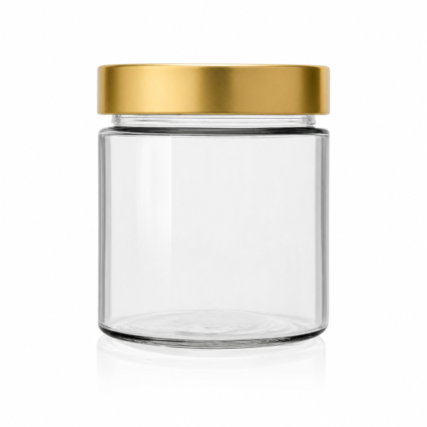 Pot de miel 600g (410ml) vide en verre + Couvercle doré 82mm Deep - (Cosmétique & alimentaire)