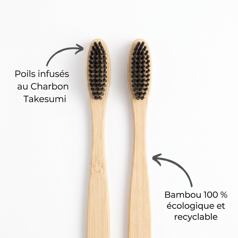 Brosse à dents adulte en bambou infusée au charbon de bambou - Éco-Responsable - Takesumi