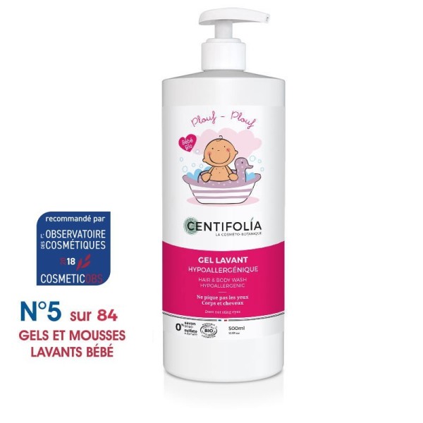 Gel Lavant Bio Hypoallergénique Bébé - Corps, Visage & Cheveux - Aloe Vera, Karité & Pêche - 500 ml - Centifolia