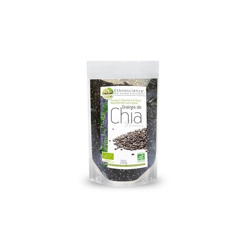 Graines de Chia Noires Bio - Sans Gluten - 200g ou 600g - Ethnoscience (ÉCOIDÉES)