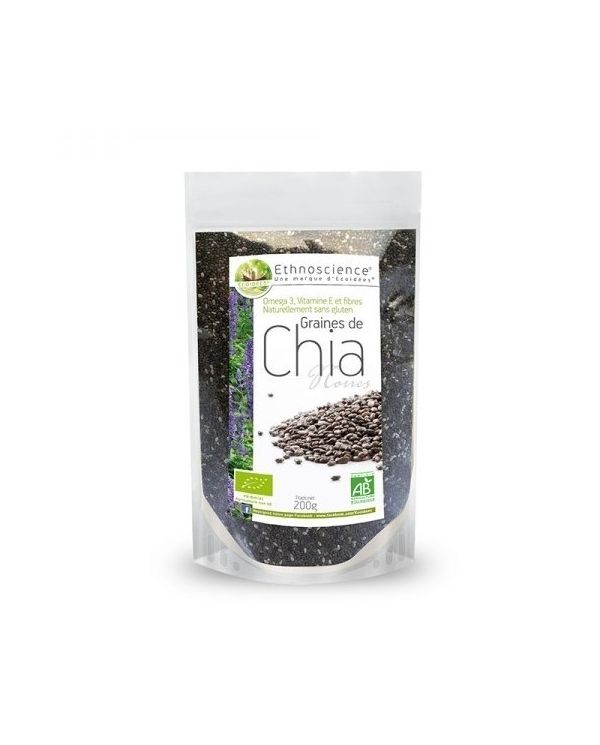 Graines de Chia Noires Bio - Sans Gluten - 200g ou 600g - Ethnoscience (ÉCOIDÉES)