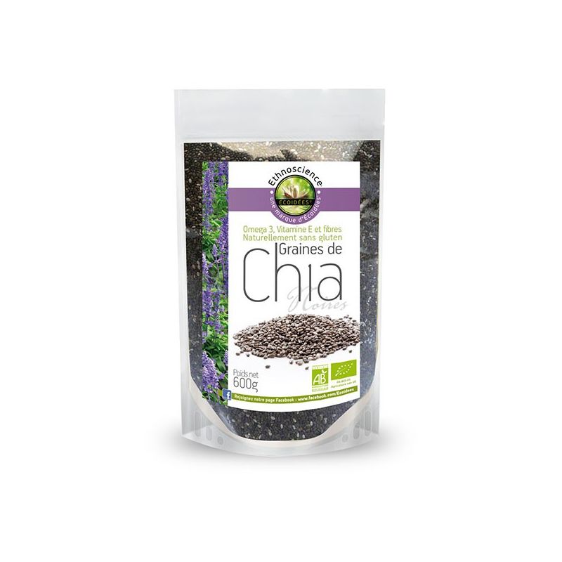 Graines de Chia Noires Bio - Sans Gluten - 200g ou 600g - Ethnoscience (ÉCOIDÉES)