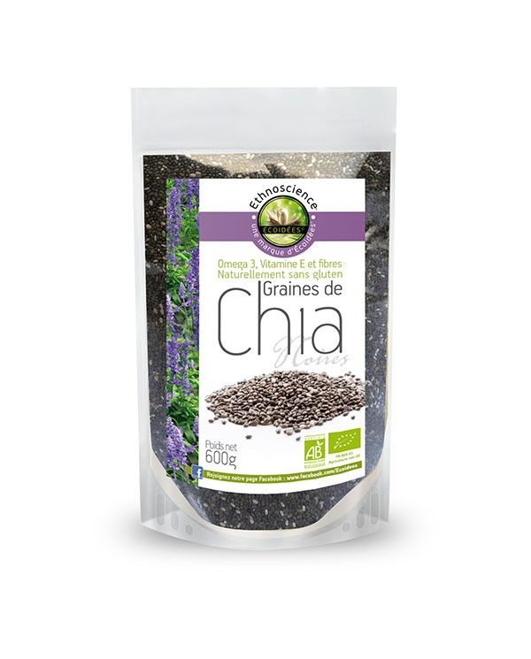 Graines de Chia Noires Bio - Sans Gluten - 200g ou 600g - Ethnoscience (ÉCOIDÉES)